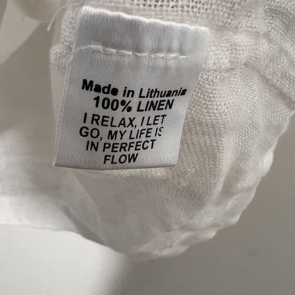 Flax Linen Top Size M White Short Sleeve V Neck Minimal Beach Coastal Lagenlook - Picture 3 of 6